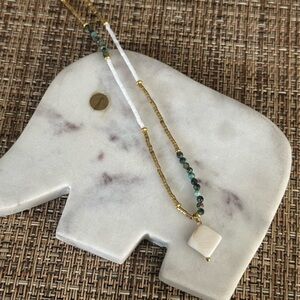 Natural shell and African turquoise beaded necklace